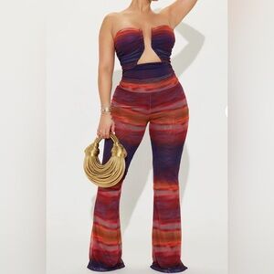 Purple and Red Boot Cut Flare Jumpsuit with Gradient Effect